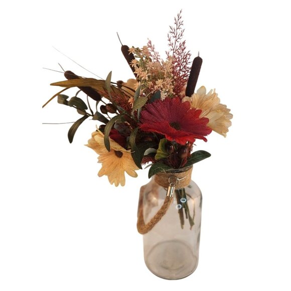 Rustic Artificial Burlap Gerbera Daisy & Wildflower Bouquet Autumn-Themed Floral - Picture 7 of 16